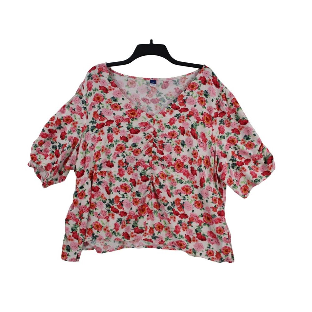 Old‎ Navy Womens Floral Blouse XXL V-Neck Ruched 3/4 Sleeve Rayon Viscose